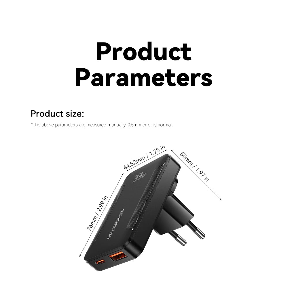 Essager Ultra Thin 65W GaN pro Travel Charger Quick Charge 4.0 PD3.0 Portable Type-C for iPhone 17 16 15Samsung MacBook Laptop
