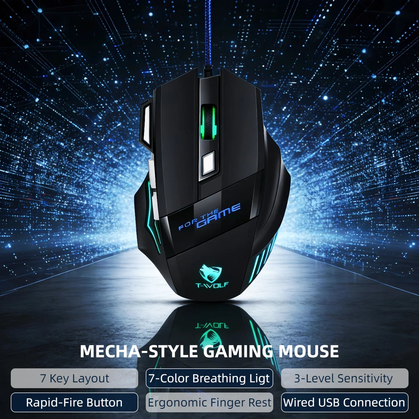 Wired Gaming Mouse 7 Buttons RGB Backlit Mouse Fire Button 2400 DPI Adjustable Ergonomic Optical Mouse for PC Laptop Gamer Professional