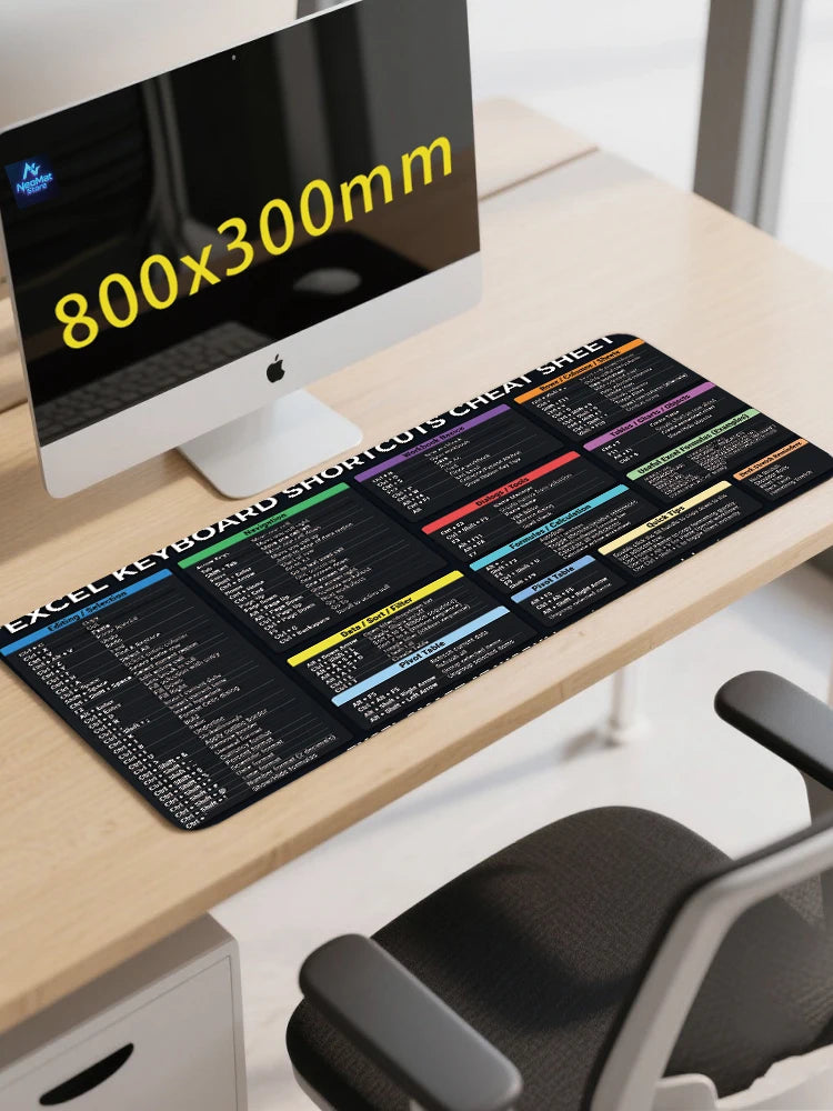 excel cheat sheet 80x30cm desk mat large mouse pad office accessories computer table mat rubber anti slip carpet Desk protector keyboard pad