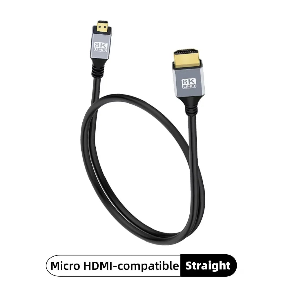 8K 90 Degree Mini HDMI-compatible, Micro HDMI-compatible to HDMI-compatible Adapter Cable for Laptop Camera Camcorder Monitor