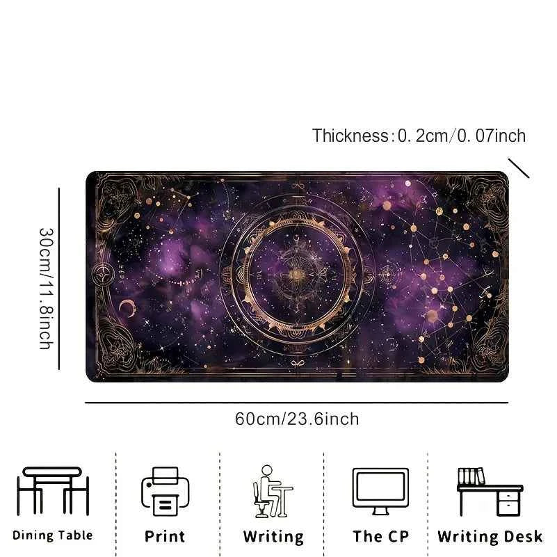 Charming Oversized Purple Card Moon and Stars Gaming Mouse Pads, Anti-slip Durable Table Pad, Suitable for Gamers and Office Use