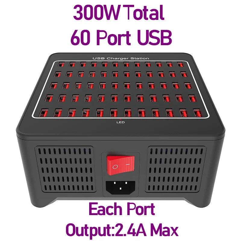 300W Universal Multi USB Charger Station 60 Ports Fast Charging Carregador for iPad iPhone 11 12 13 Pro Max Samsung Tablet 충전기