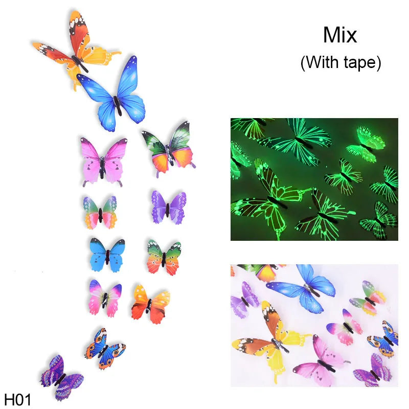 12pcs Luminous 3D Butterfly Wall Sticker for Kids Bedroom Home Living Room Fridge Wall Decal Glow in Dark Wallpaper Decoration