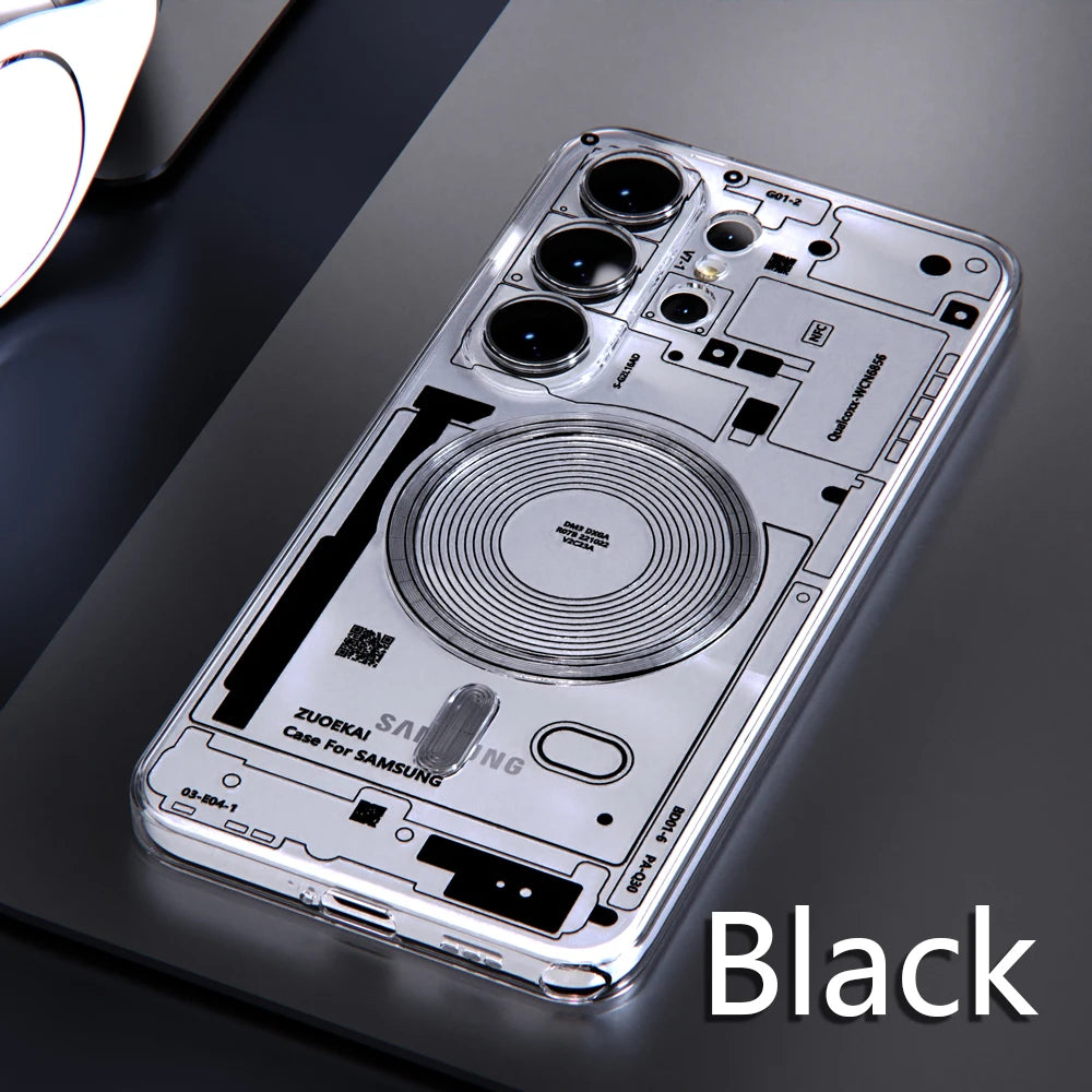 For Samsung Galaxy S26 S25 S24 S23 S22 Ultra Clear Magnetic Phone Case Circuit Board Relief Magsafe Transparent Shockproof Cover