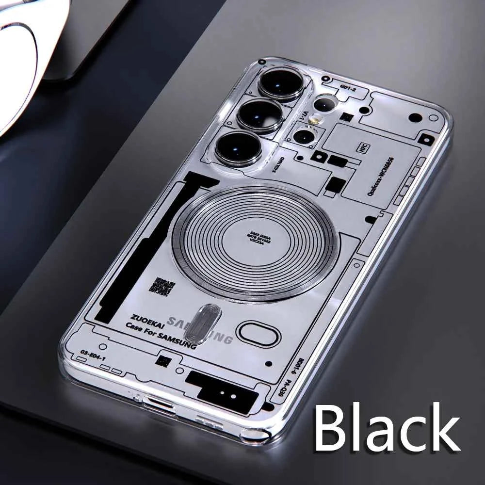 For Samsung Galaxy S26 S25 S24 S23 S22 Ultra Clear Magnetic Phone Case Circuit Board Relief Magsafe Transparent Shockproof Cover