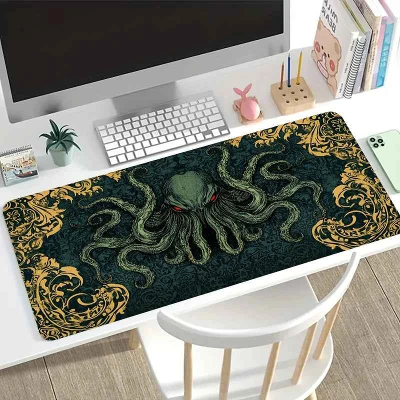 1 Extra-Large Gaming Mouse Pad with Cthulhu Octopus Vintage Pattern, Anti-Slip Rubber Base,Large Desk Mat for Office Accessories