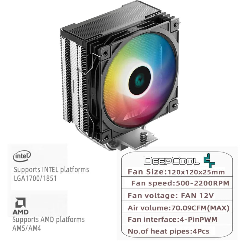 DEEPCOOL AG400 4 Heat Pipe CPU Air-Cooled Cooler ARGB PWM TDP 220W CPU Radiator for LGA1700 1200 115X 1151 1155 AMD AM4 AM5
