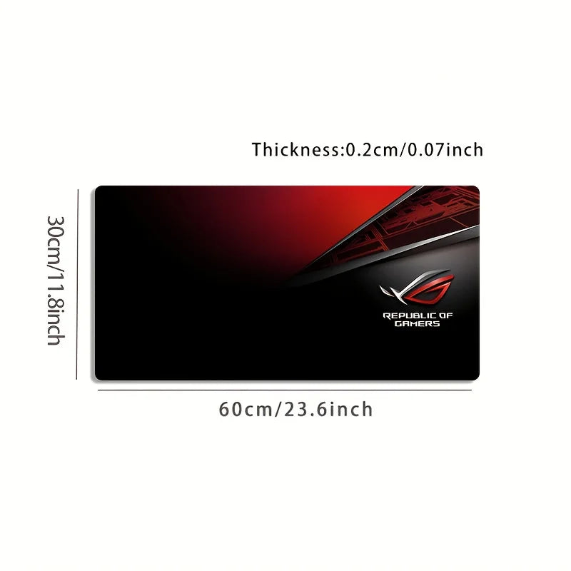 1pc Large Gaming Mouse Pad with Red Black ROG Design Non-Slip Durable Rubber Keyboard Mat for PC Office Decor XXL Desk Accessory