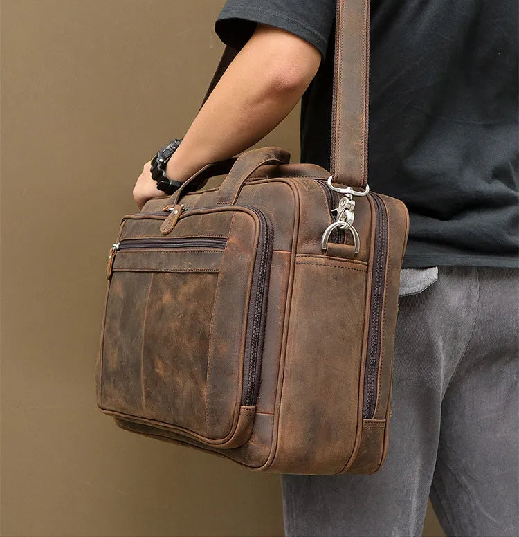 High Quality Genuine Leather Men Briefcase Business bag Crazy Horse Leather Large 17