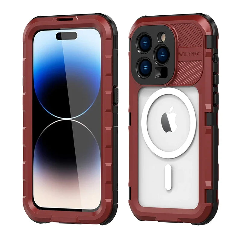 Heavy Duty Aluminum Metal IP68 Waterproof Case For iPhone 14 Plus 15 Pro Max Diving Swim Military Shockproof Magnetic Cover