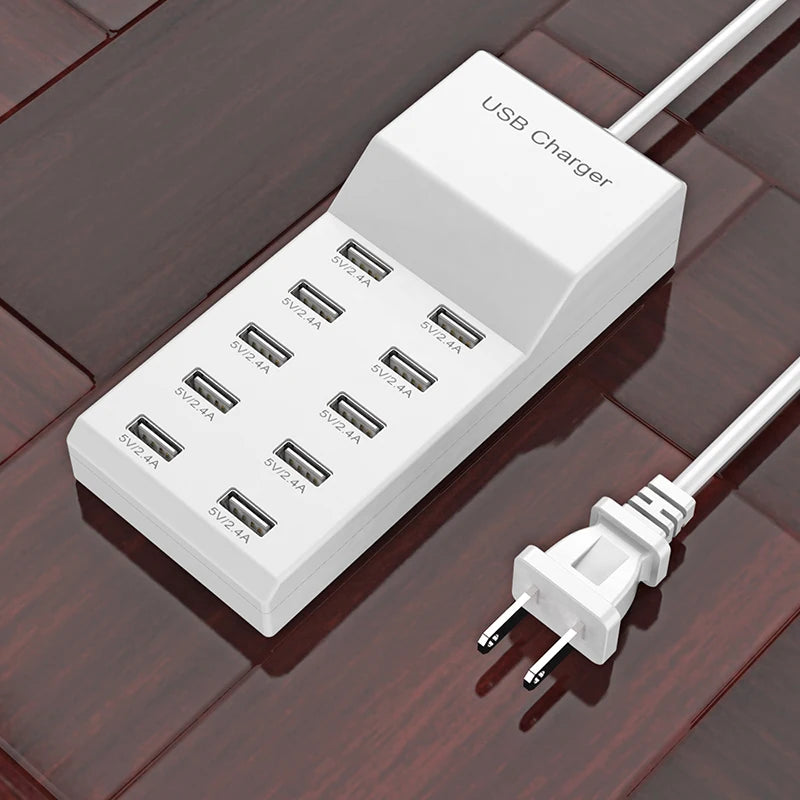 High Speed 10 Ports 5V USB Hub AC Charger Strip Adapter Portable USB Power Adapter for Home Office Travel Wall Charger EU Plug