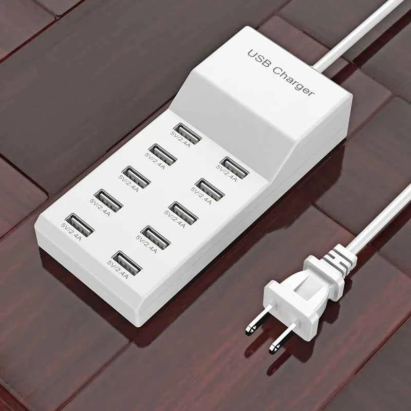 High Speed 10 Ports 5V USB Hub AC Charger Strip Adapter Portable USB Power Adapter for Home Office Travel Wall Charger EU Plug