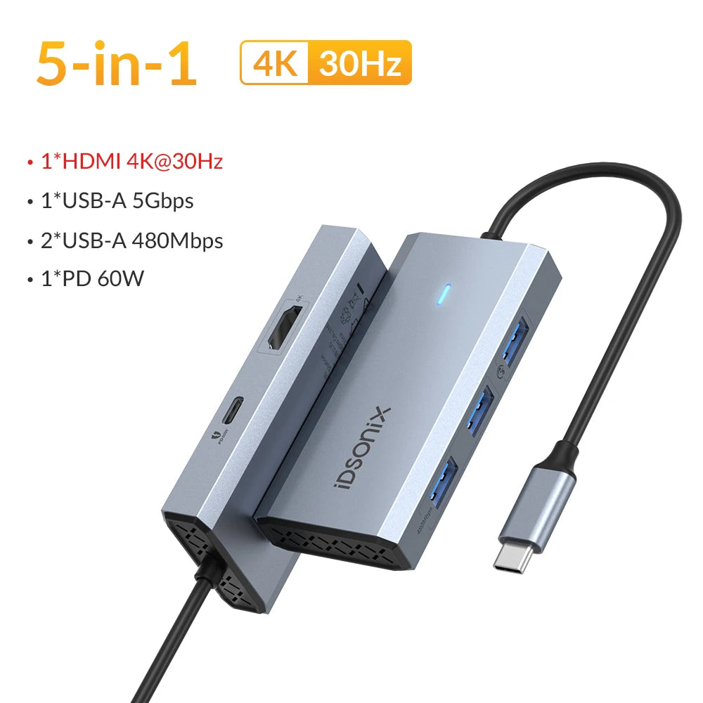 iDsonix Type C USB 3.0 HUB 15 in 1 Docking Station Multiport Adapter with HDMI 4K@60Hz PD100W Gigabit Ethernet SD/TF Card Reader