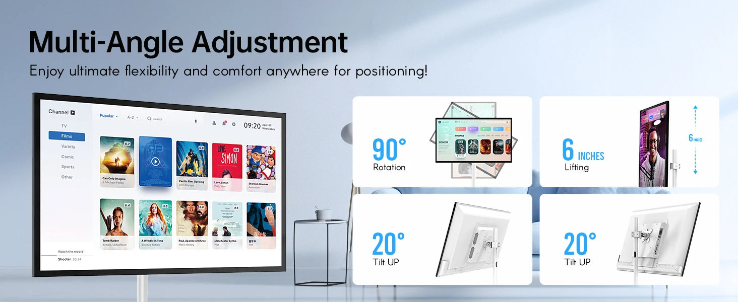 MWE 32 inch portable smart monitor on wheels, 2K smart touch screen with Android OS, 8H video playback time