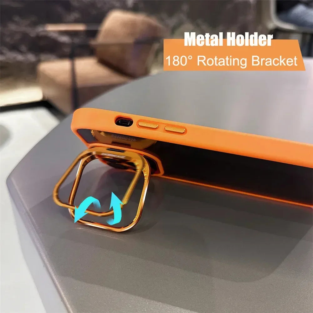 Lens Metal Ring Protector Stand Case For iPhone 15 16 14 13 12 11 Pro Max 16 Plus Camera Glass Protection Transparent Back Cover