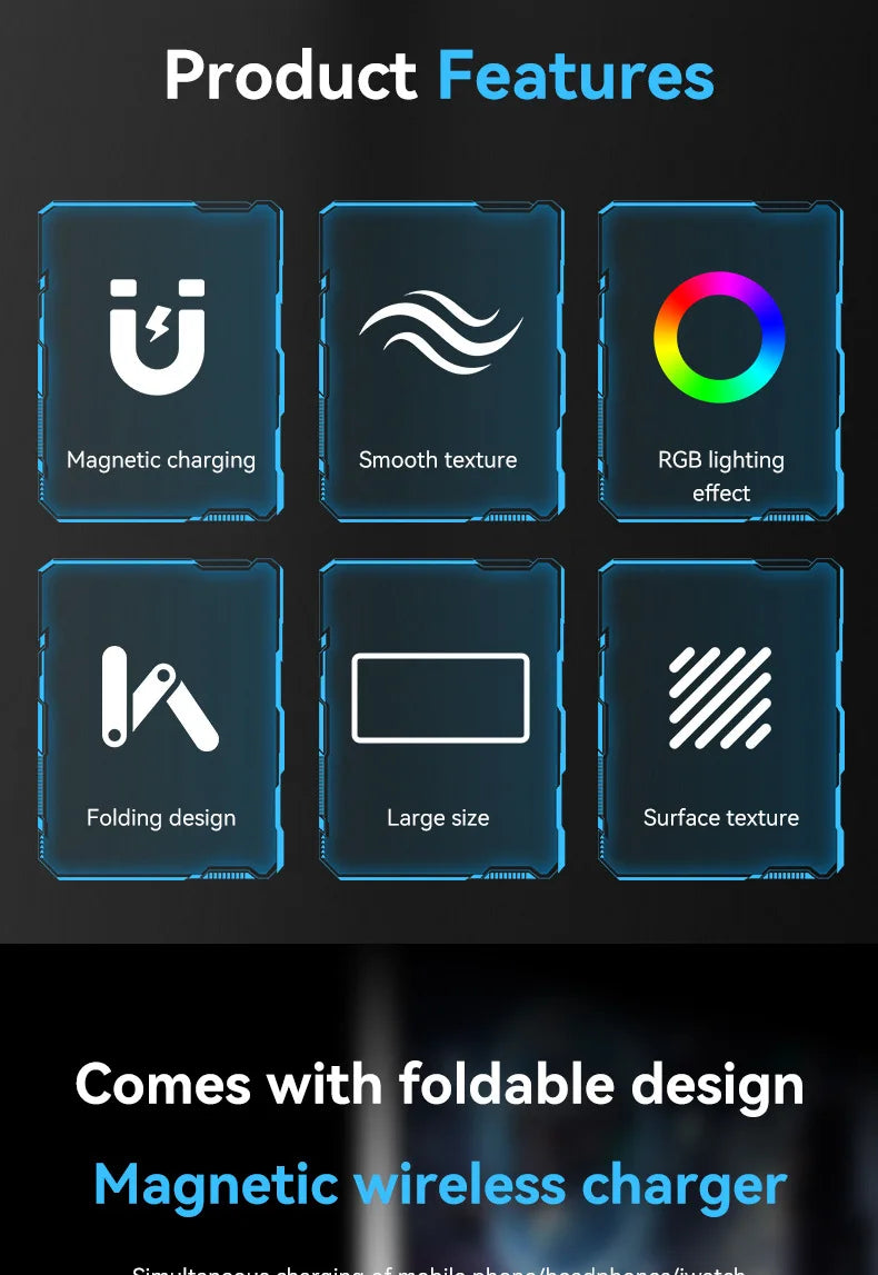15W 3 in 1 Wireless Charging Mouse Pad Customized Desk Pad Fantasy Glowing Game Pad Rubber Cloth Mouse Pad Super Large Mat