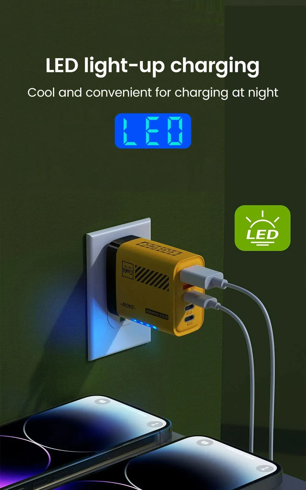 Desktop GaN Charger 240W 5-in-1 Fast Charging Charger 3PD 2USB for iPhone Samsung Xiaomi Tablet EU/US/UK Plug Wall Adapter