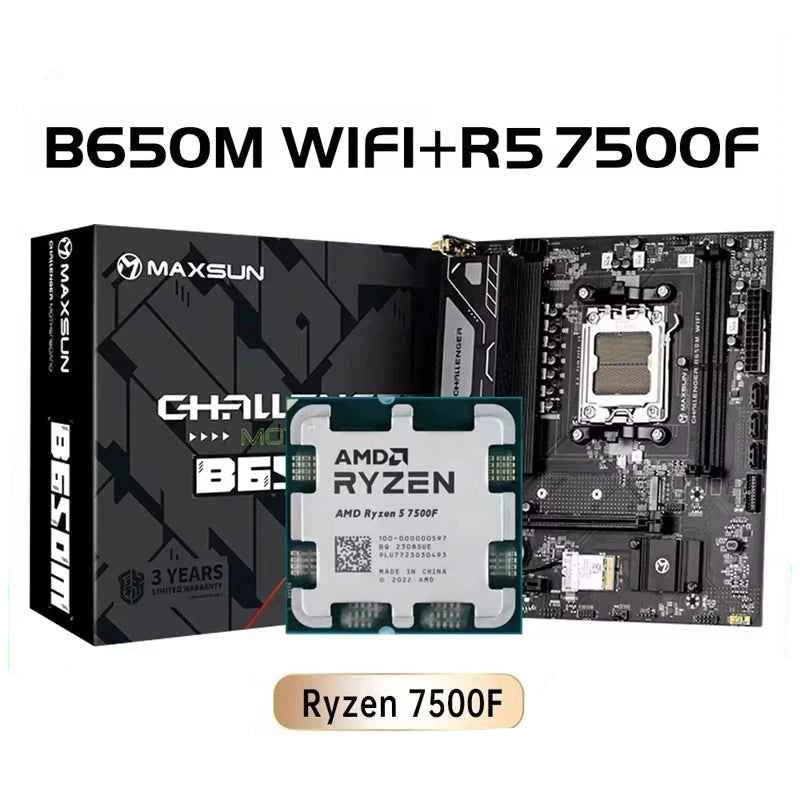 MAXSUN Motherboard Set B650M WiFi with AMD CPU Ryzen 5 7500F AM5 Support DDR5 M.2 Computer components B650 Motherboards