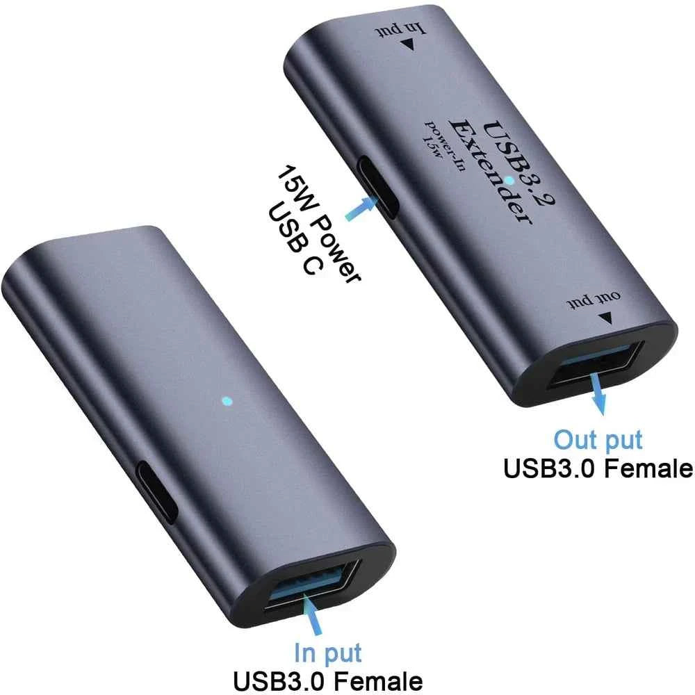 USB3.2 5Gbps 10m/33ft Long-Distance Data Extender Active Signal Amplifier Adapter with 5V/3A Power in, Compact Aluminum Design