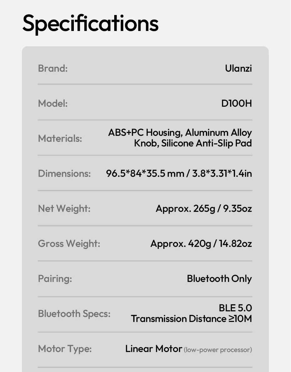 Ulanzi D100H Dial Creative Controller Wireless Buletooth for Video Photo Editing Dial Intelligent Studio RGB Keypad Controller
