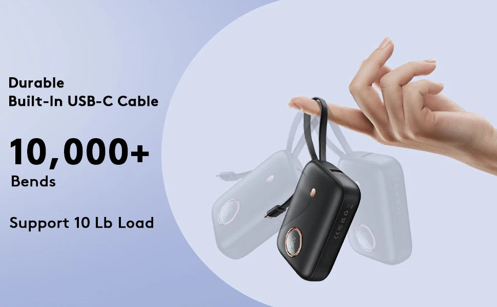 10000mAh Mini Power Bank，Ultra Compact Portable Charger with Built-in Cable，22.5W Fast Charger for iPhone Samsung Android.