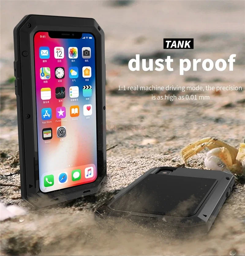 Heavy-duty protective armour for iPhone 17 to 11 Pro Max Plus XS Max XR Metal Aluminum Phone Case, Shockproof Case