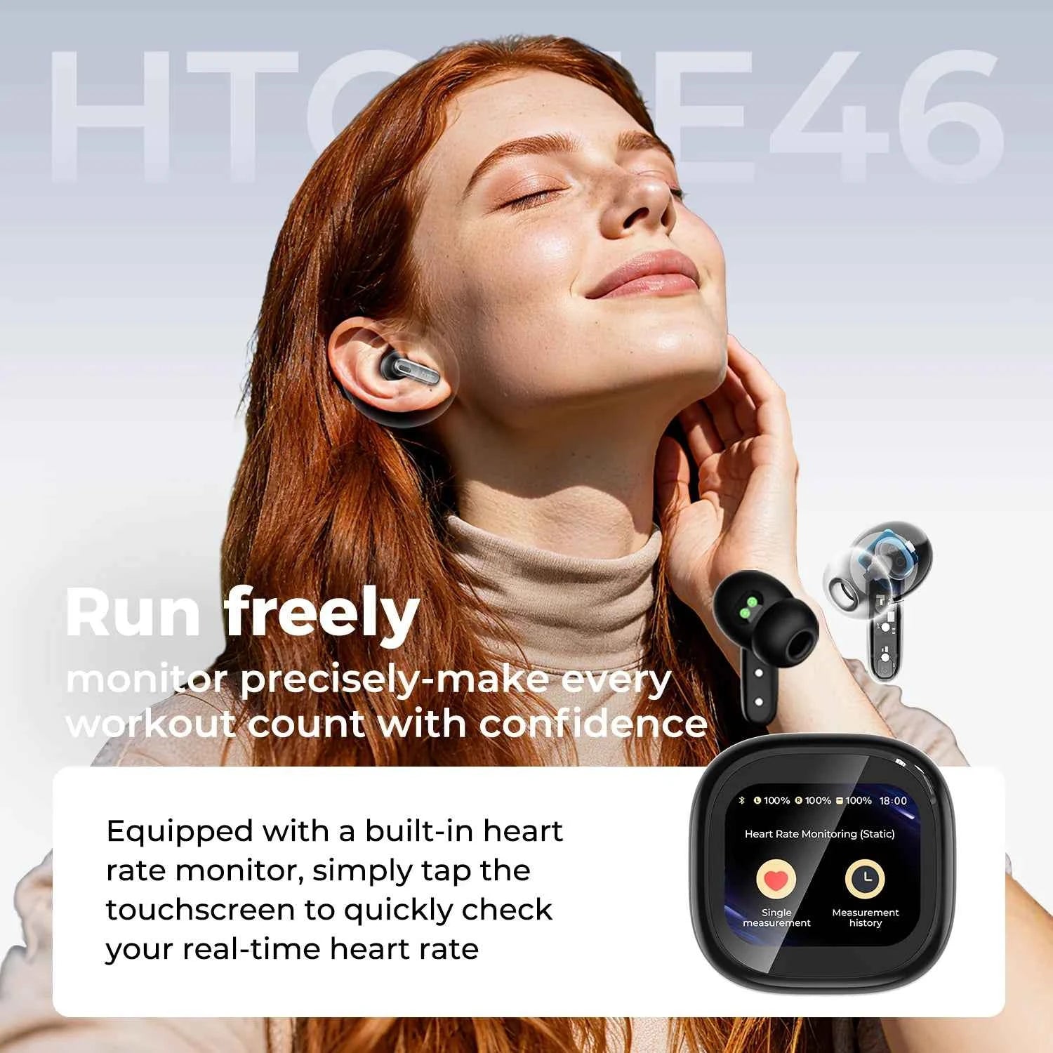 HTC NE46 TWS Earbuds BT 6.0 Heart Rate Monitoring Earbuds Smart Screen Charging Case  Noise Cancelling HiFi Stereo AI Translator
