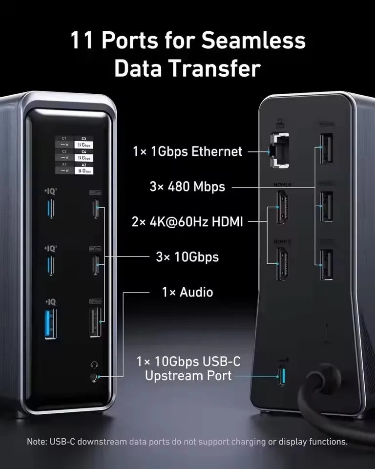 Anker Prime charging 160W 14 in 1 Desktop Charge Docking Station type-C Smart Control Screen Display 10Gbps Dual 4K ThreeScreen