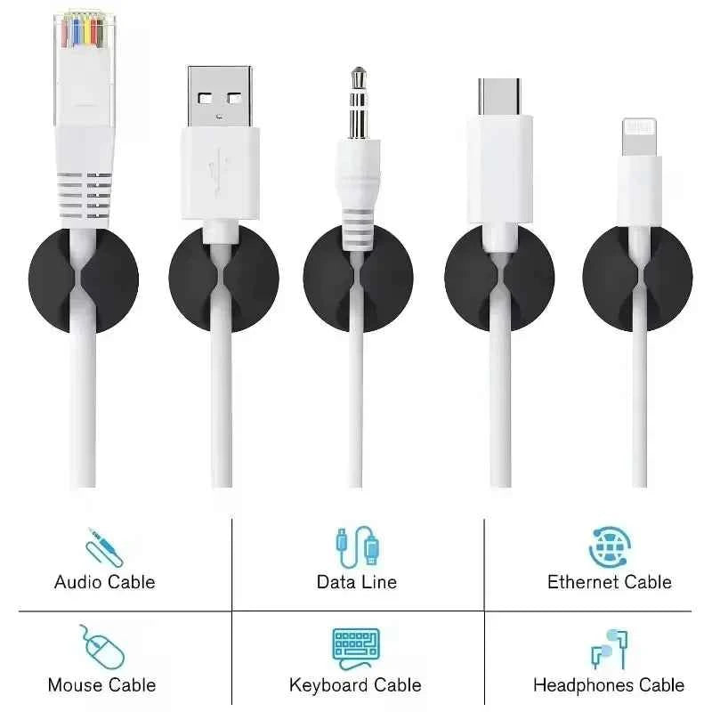 5/50Pcs Cable Clip Winder Organizer Round Charger Cord Clips Desk Tidy Management Wire Adhesive Holder Clamp in Home Office Car
