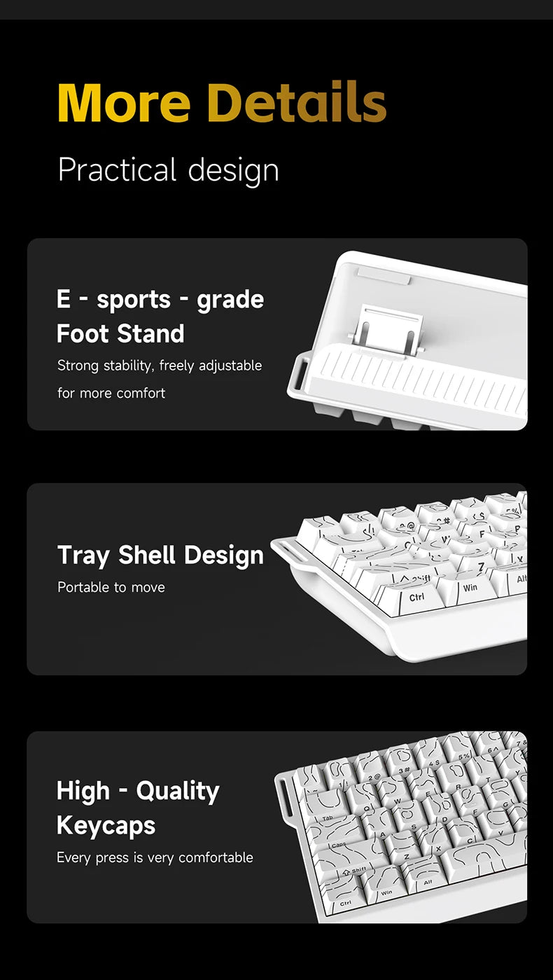 AJAZZ NK68 V2 gaming mechanical keyboard features hot-swappable keys, color backlighting, and is portable for office use