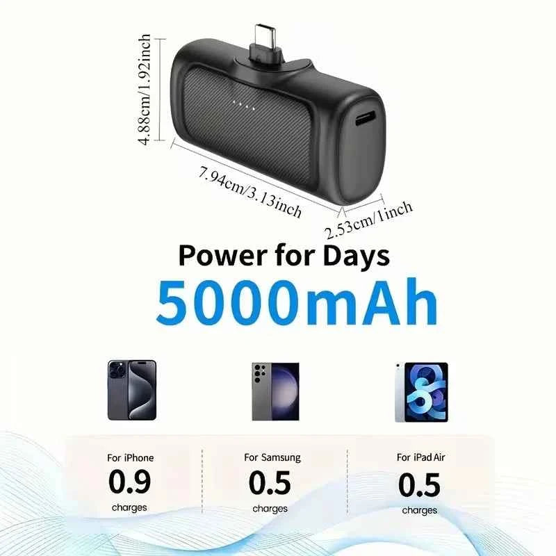 2-in-1 PD 22.5W Mini Power Bank 5000mAh, Compact Portable High Capacity External Battery Universal Charger for Travel Outdoor iPhone Samsung Android Smartphones