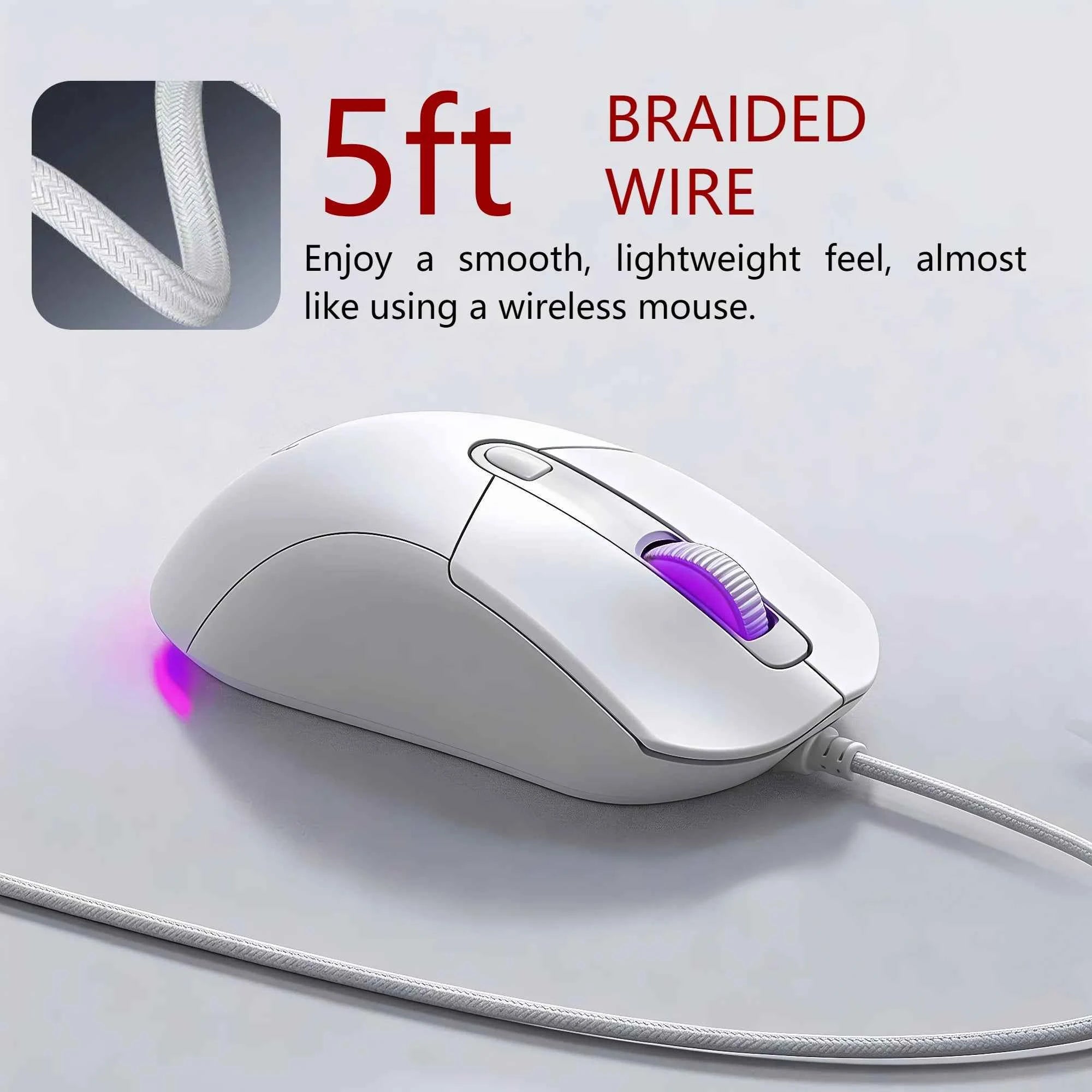 Wired Gaming Mouse RGB 6 Buttons Programmable 4 DPI Adjustable Ergonomic Gamer Mouse USB Gaming Mice with Breathing Light 1.5m Braided Cable for PC Laptop Computer Desktop E-sports Gaming Mouse Purple Optical Mouse Wired Gami