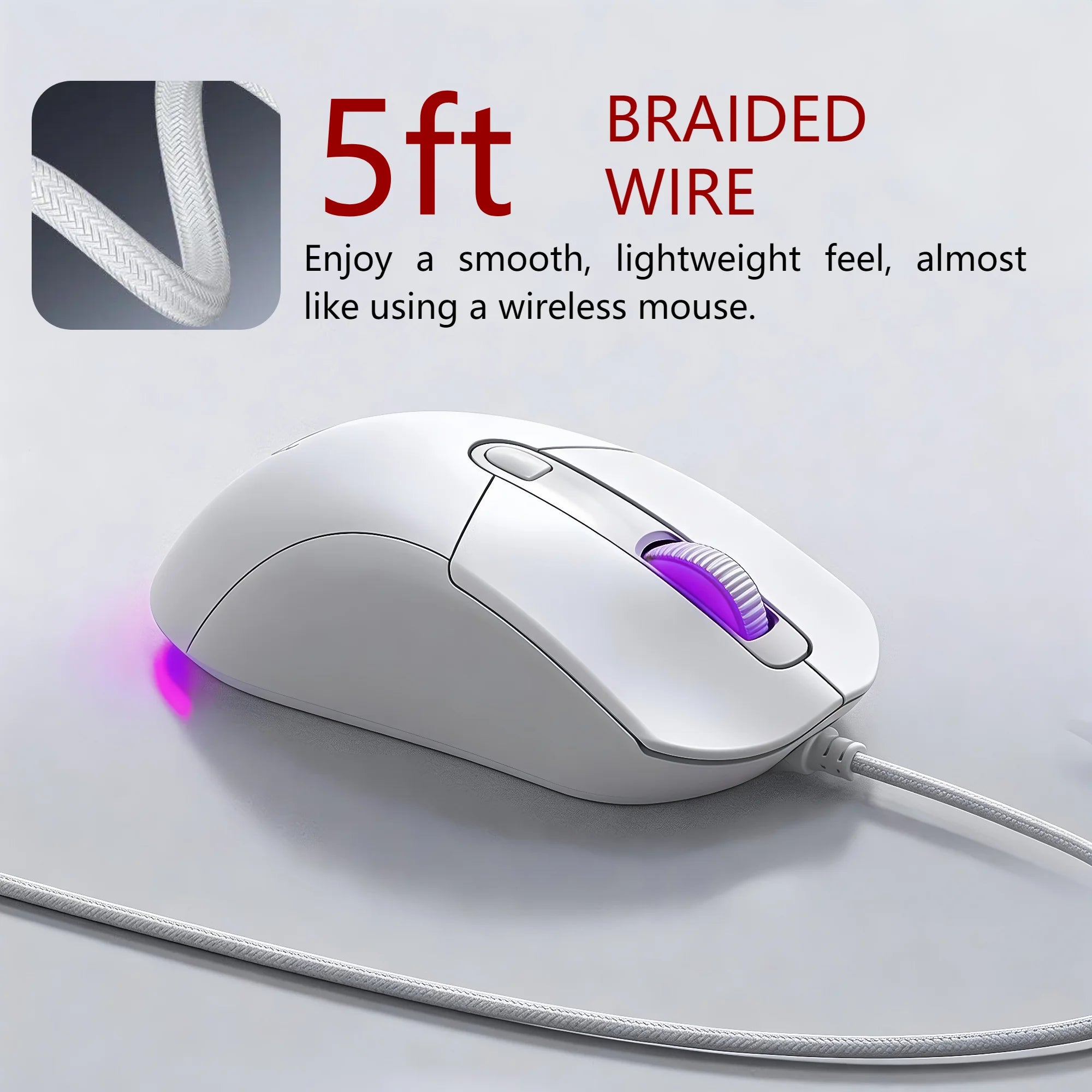 Wired Gaming Mouse RGB 6 Buttons Programmable 4 DPI Adjustable Ergonomic Gamer Mouse USB Gaming Mice with Breathing Light 1.5m Braided Cable for PC Laptop Computer Desktop E-sports Gaming Mouse Purple Optical Mouse Wired Gami