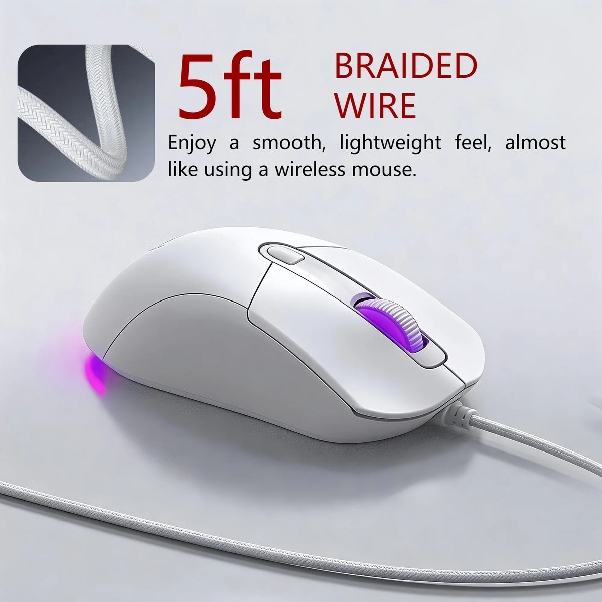 Wired Gaming Mouse RGB 6 Buttons Programmable 4 DPI Adjustable Ergonomic Gamer Mouse USB Gaming Mice with Breathing Light 1.5m Braided Cable for PC Laptop Computer Desktop E-sports Gaming Mouse Purple Optical Mouse Wired Gami