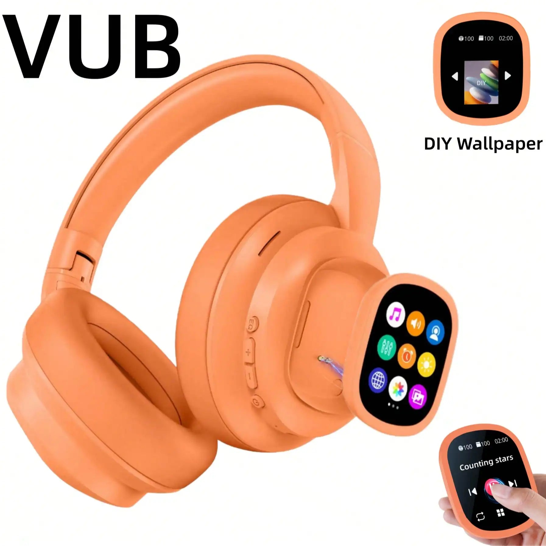AI Translation Wireless Headphones, Magnetic LCD Touch Screen, Foldable Retractable Design, Real-time 115 Languages Translation, BT6.0, Multi-functions for Photo, Flashlight, Alarm & Voice Recording, AUX Wired Supported
