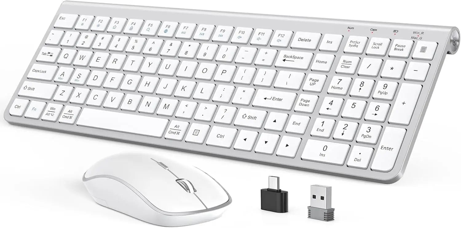Ergonomic wireless keyboard and mouse, ultra-thin and compact design French AZERTY/ American QWERTY quiet,USB-A and USB-C ports.