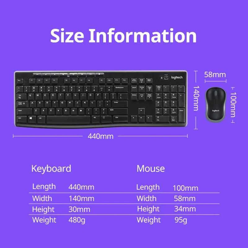 Logitech MK270 Wireless Keyboard and Mouse Suit Laptop Wireless Office Keyboard Full Size with 2.4G Receiver