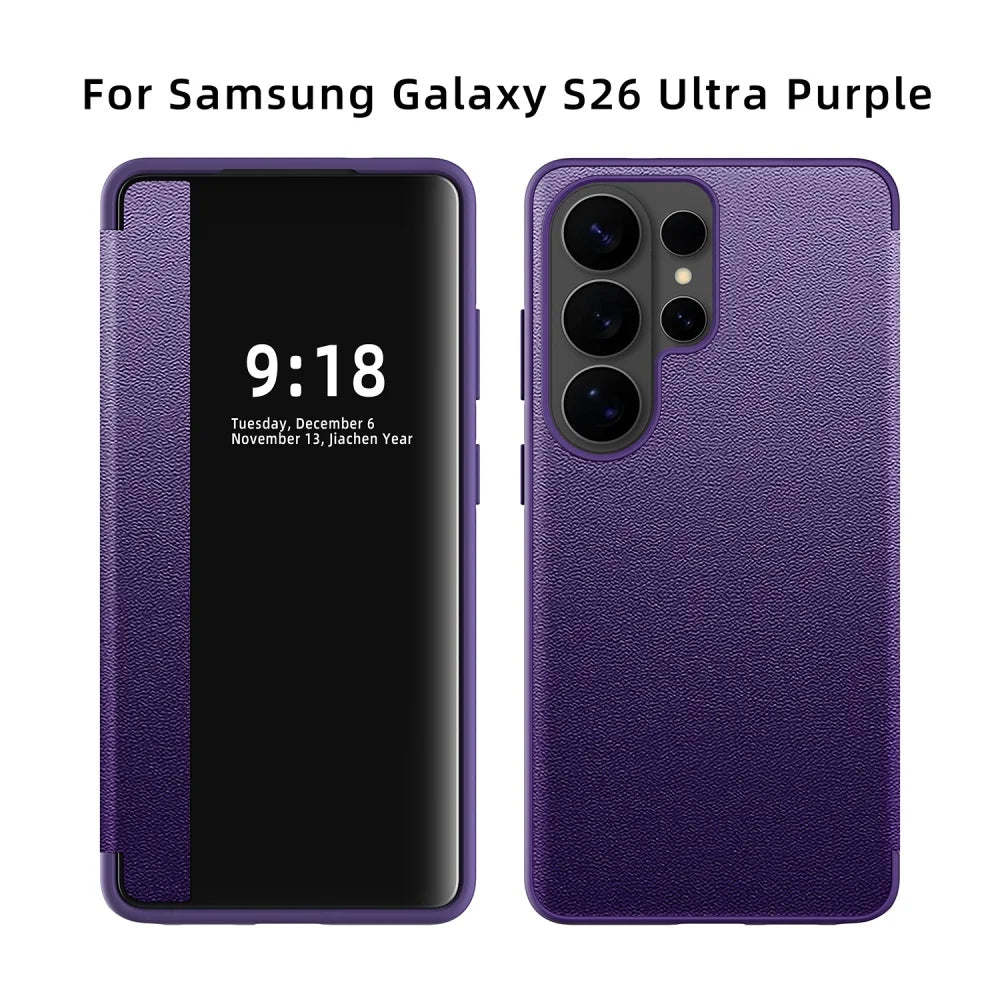 Flip Cover Smart Screen Protector Leather Case For Samsung S26 Ultra S25 S24 Plus S23 S22 S21 FE Shockproof Soft Silicone Cover