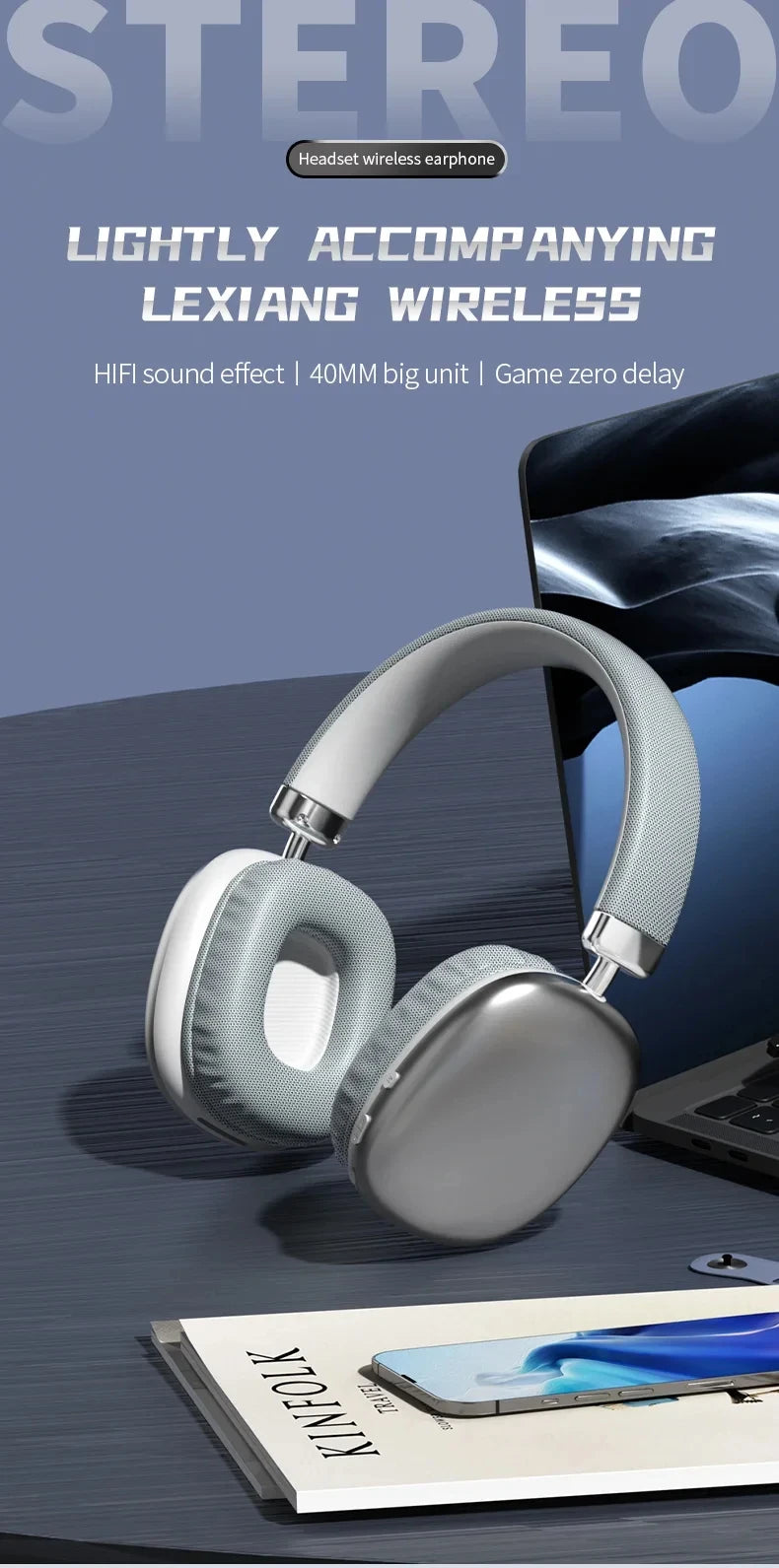 2026 Bluetooth Over Ear Headphones Wireless, HiFi Stereo Sound, 12 Hours Playtime, Dual Device Pairing, Foldable Noise Isolating Gaming Headset B36 Wireless Bluetooth 5.3 Headphones