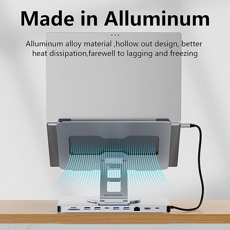 Blueendless Aluminum ipad Holder 10 in 1 docking C hub 4K 60Hz Type C Adapter USB3.0 5Gbps 100W PD Charger For Laptop desktop