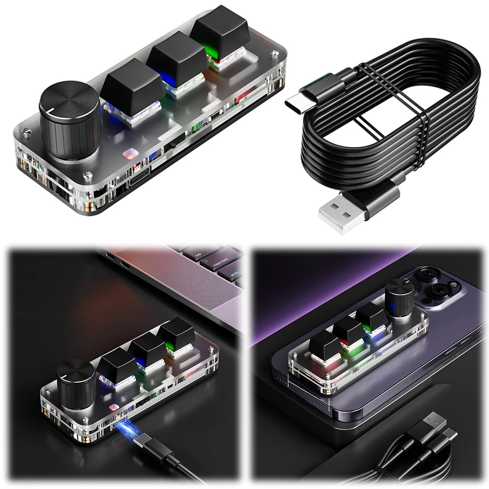 Mini Customized Mechanical Keyboard Hot Swappable Macro Programmable Keyboard 3 Key 1 Knob