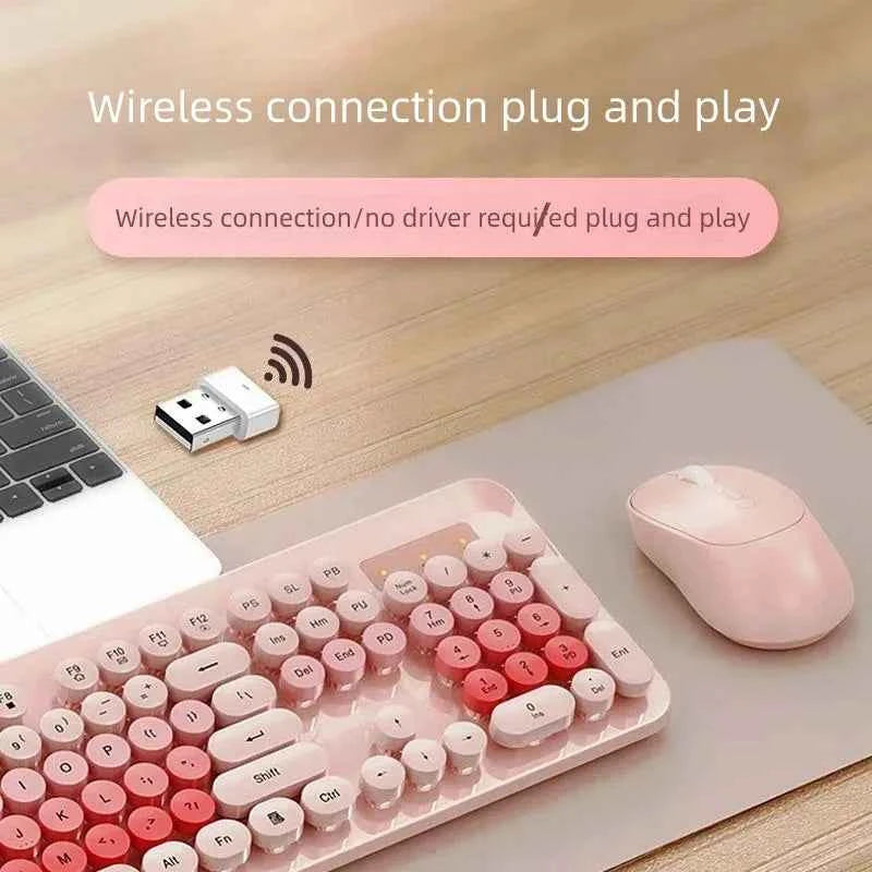 Green Wireless Keyboard And Mouse Set Punk Desktop Laptop Office Color Fingerboard