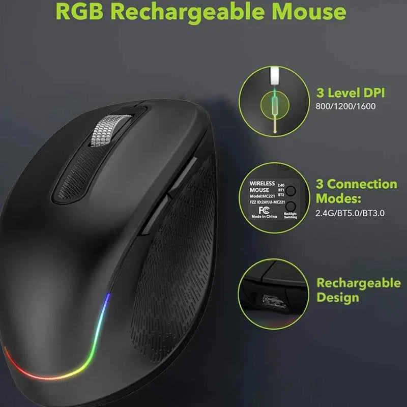 Jomaa RGB Backlit Silent Wireless Keyboard and Mouse Combo 2.4G Dual Mode Rechargeable Wireless Keyboard Mouse set for Desktop/L
