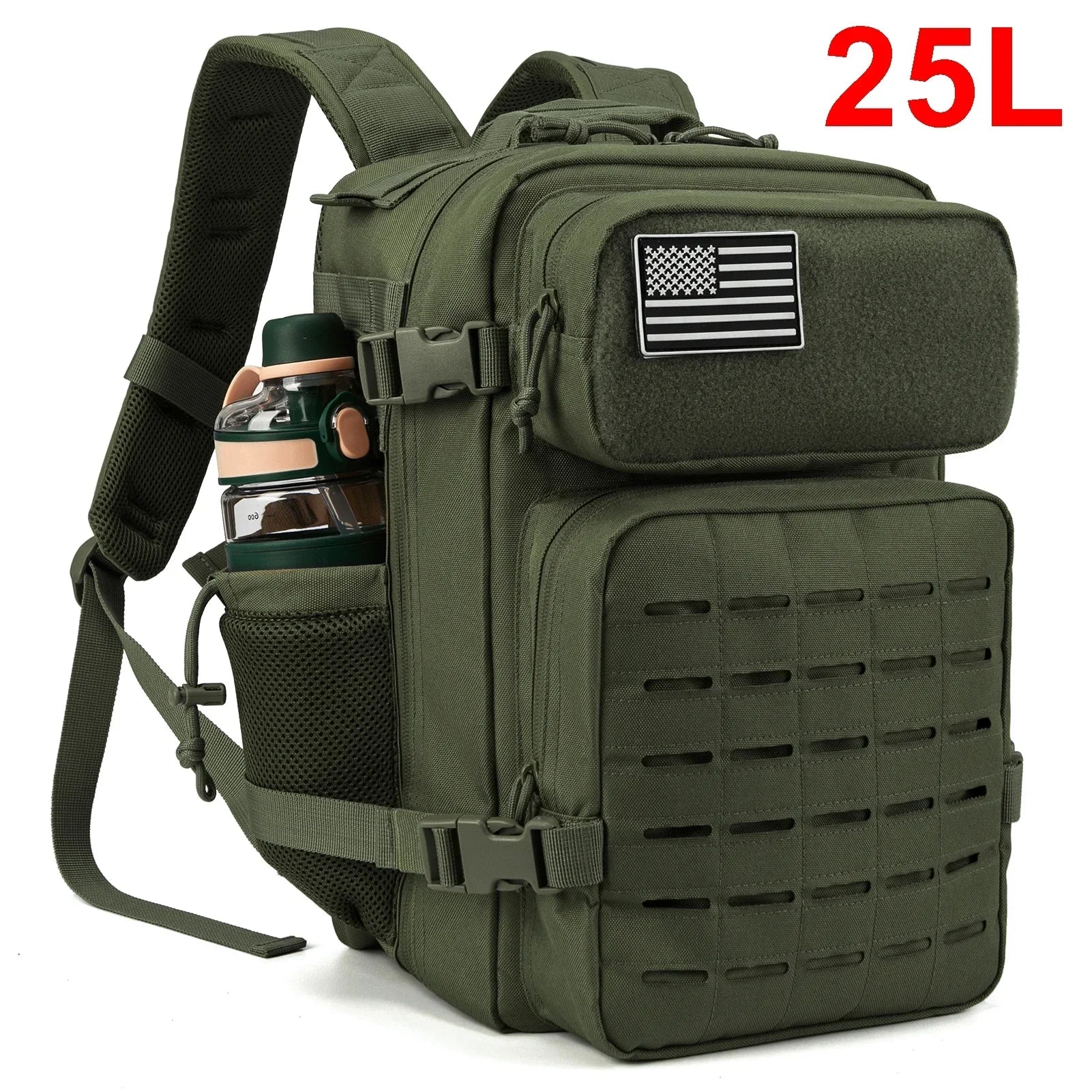 25L Tactical Backpack – MOLLE Hiking & Survival Backpack for Men & Women, Waterproof Fitness Outdoor Bag with Dual Cup Holders