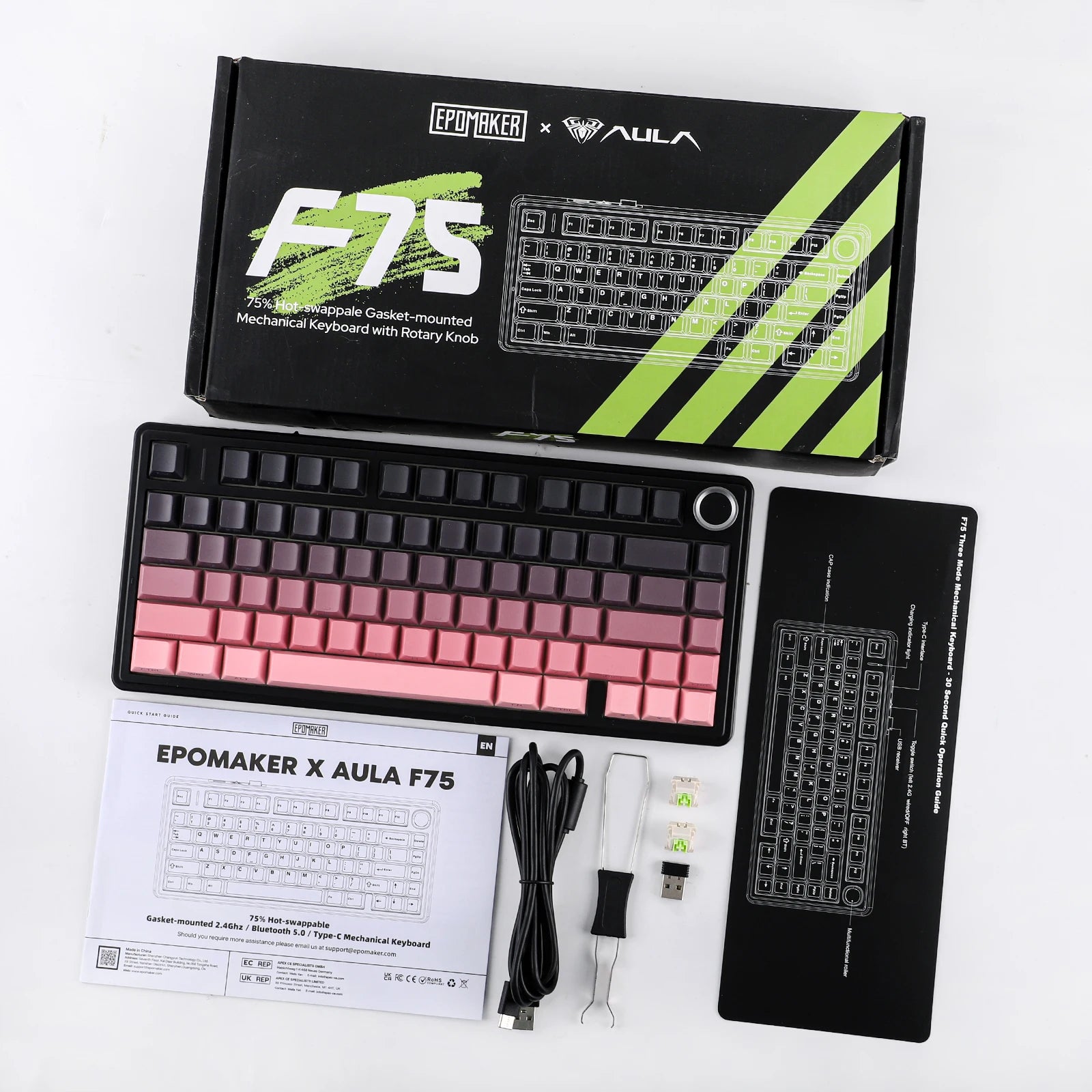 EPOMAKER x AULA F75 75% ANSI Layout Hot-Swap Wired/Bluetooth/2.4GHz Wireless Mechanical Keyboard With Multimedia Control Knob