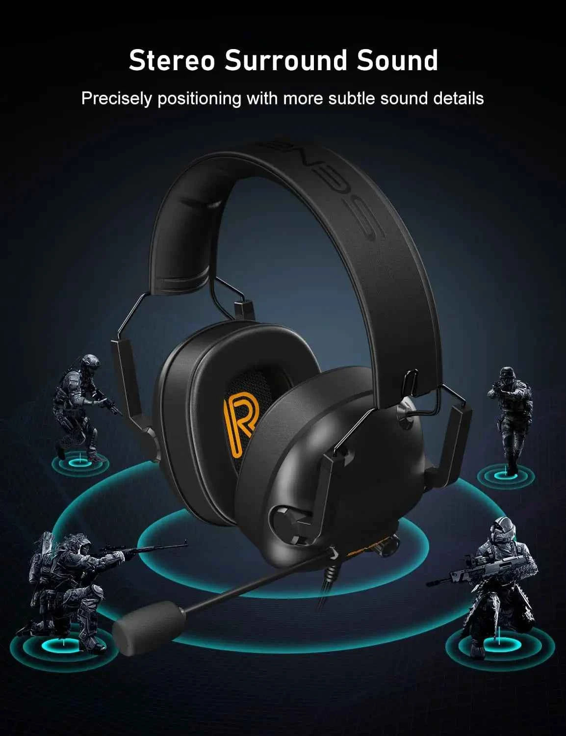 SENZER SG500 Surround Sound Pro Gaming Headset with Noise Cancelling Microphone-Portable Foldable Headphones for PC,PS4,PS5,Xbox