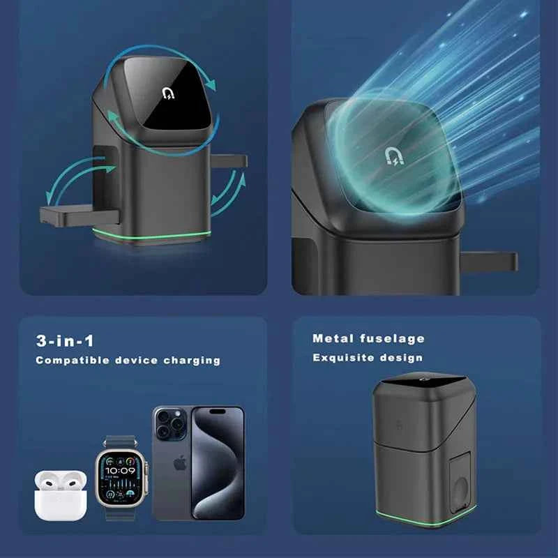 Qi2 15W 3-in-1 Magnetic Wireless Charger Stand Fast Charging For iPhone 14 15 16 17/AirPods Charger Touch Auto Rotation