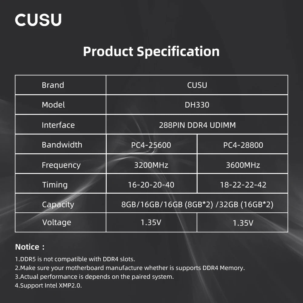 CUSU DH330 DDR4 / DDR5 Desktop Gaming RAM