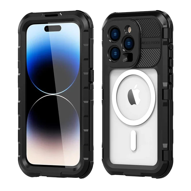 Heavy Duty Aluminum Metal IP68 Waterproof Case For iPhone 14 Plus 15 Pro Max Diving Swim Military Shockproof Magnetic Cover