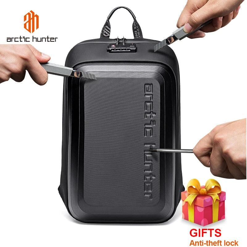ARCTIC HUNTER Anti-Theft Mochilas Business Backpack Waterproof EVA Hard Shell Carbon Fiber Motorcycle USB Sports Backpack